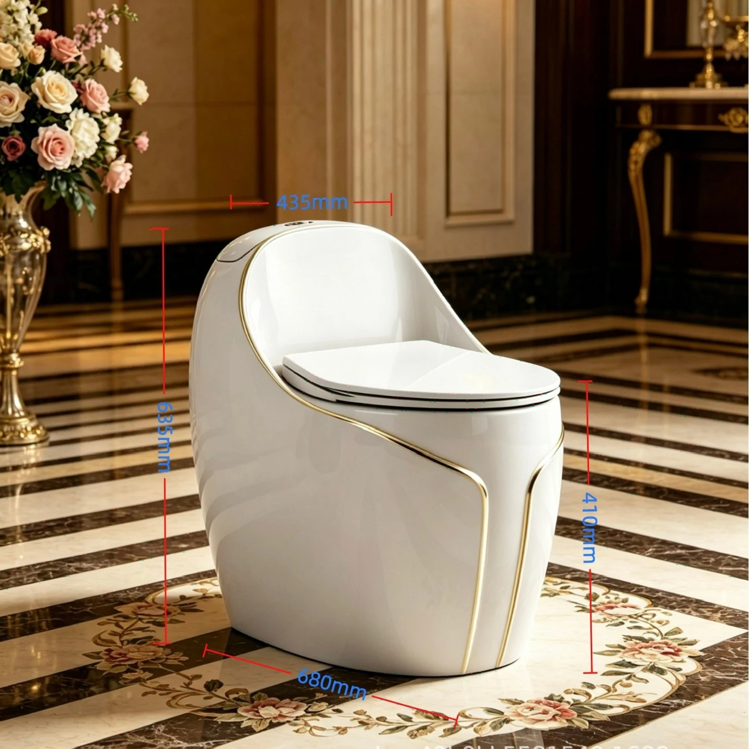 Factory Direct Compatible with Floor-to-Floor Column Basin Ceramic Siphon Toilet Gold Light Luxury Bathroom