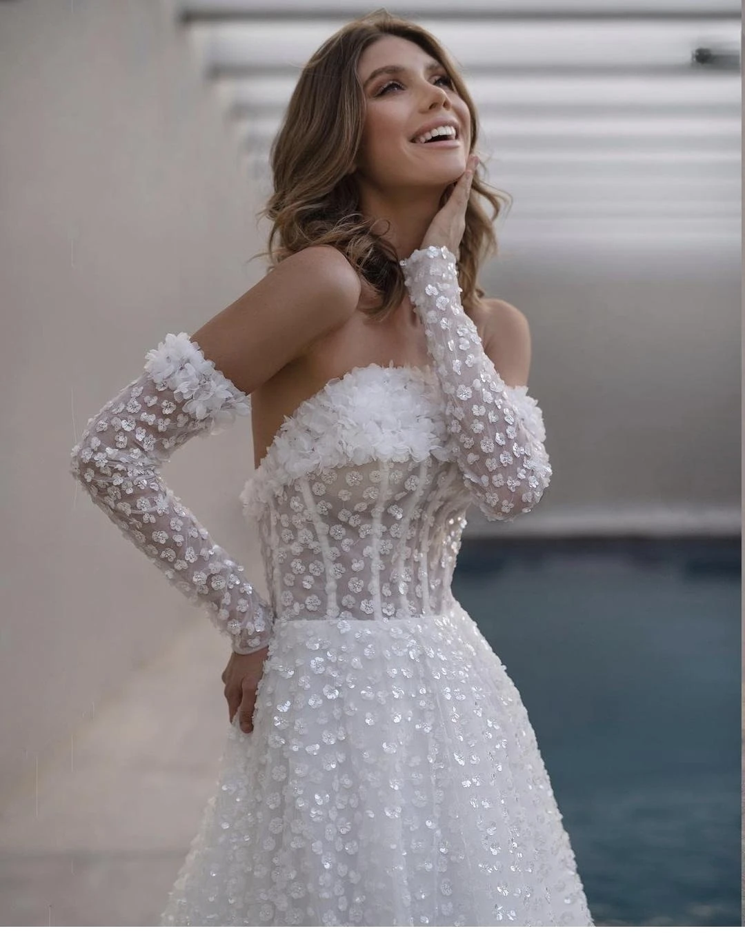 Aline abito da sposa fiori 3d per le donne personalizza per misurare abiti da sposa lunghezza del pavimento Robe De Mariee maniche Datachable 2023