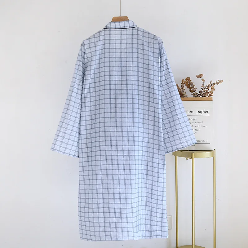 Spring and Autumn Big Plaid Design Cotton Kimono Pajamas Robes for Men's Roomwear Plus Size Yukata Nightgown Bathrobes