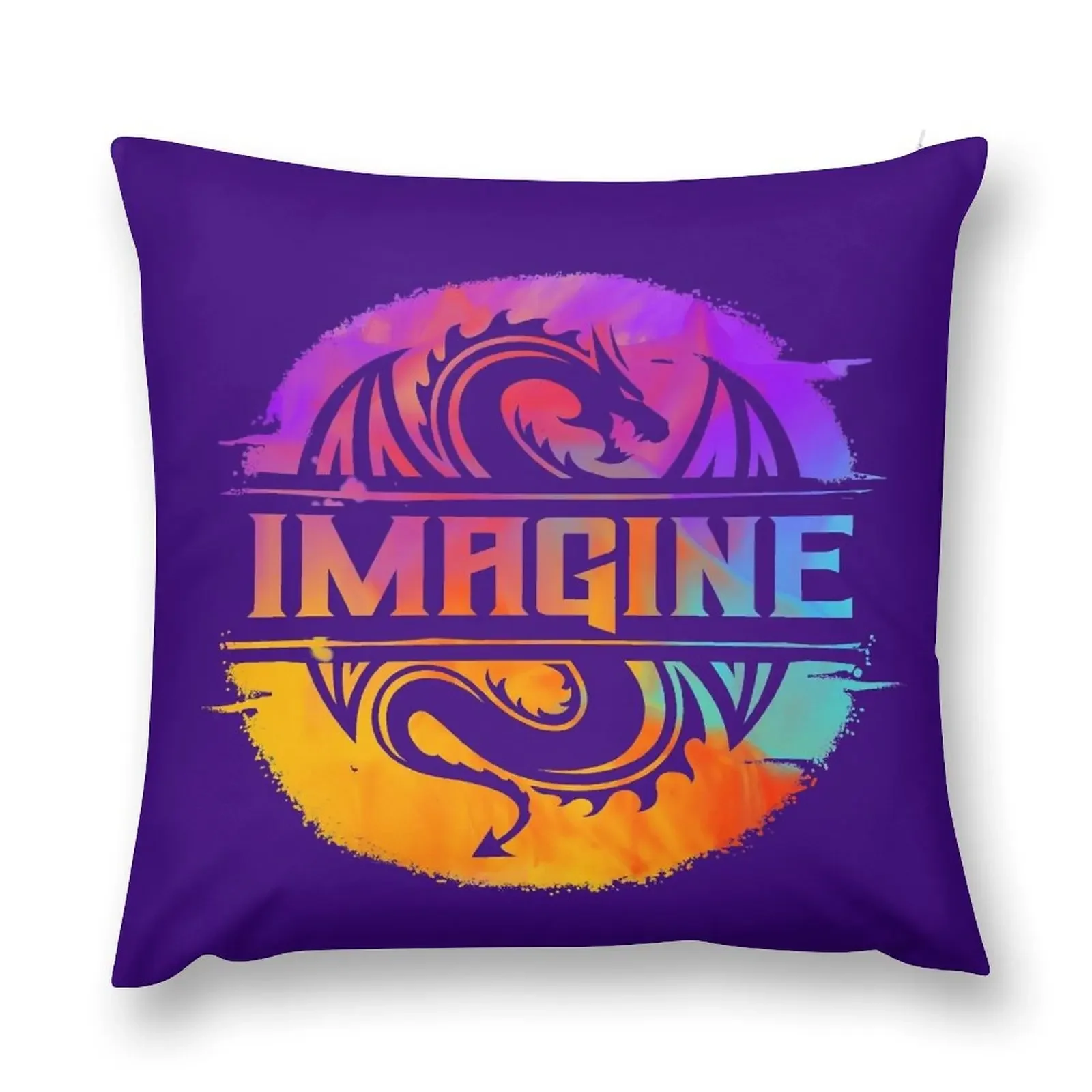 IMAGINE Colorful Watercolour Graphic Dragon Throw Pillow Cushion Cover Set covers for pillows Pillow Decor pillow