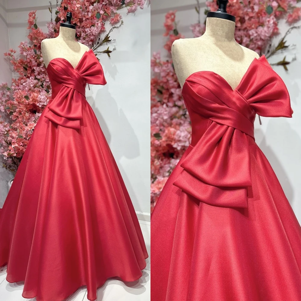 Ball Mesprit Modern Style Formal Evening Strapless A-line Draped Bow Satin Bespoke Occasion Dresses Prom  Saudi Arabia