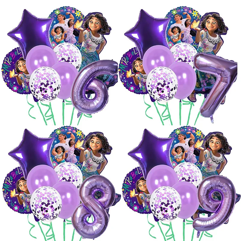 Juego de Globos de fiesta de Disney Encanto Mirabel, 9 Uds., Globos de aluminio con números morados de 32 pulgadas para niños de 1, 2, 3. ° cumpleaños, Globos de aire