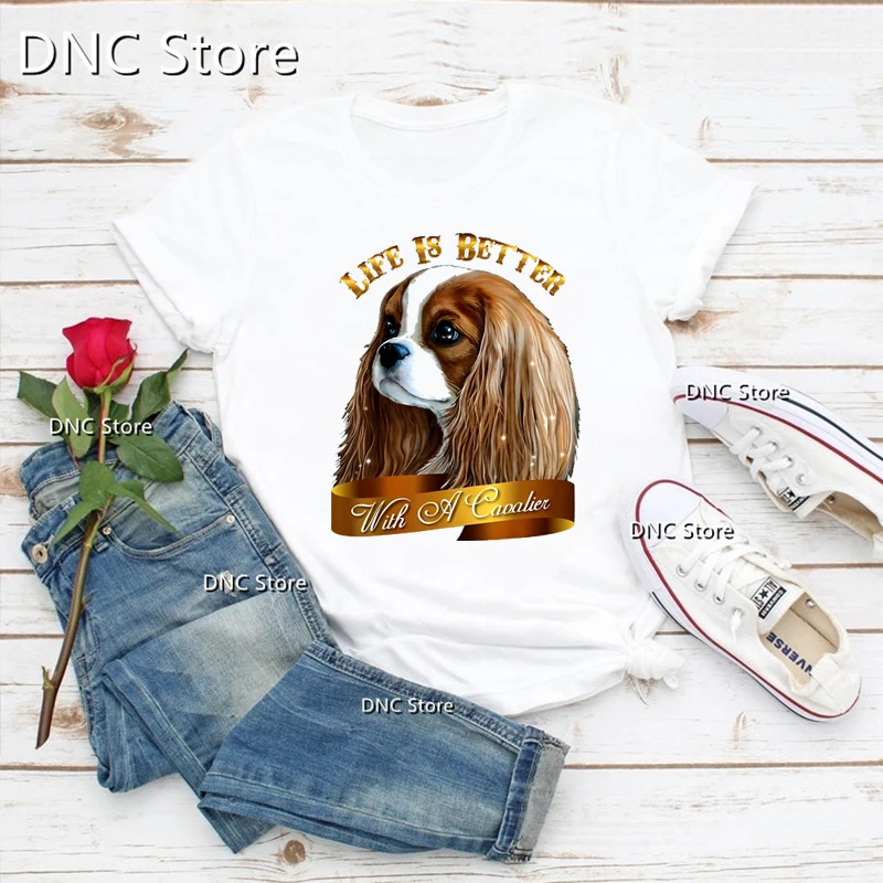 

New T-Shirt Women Funny King Charles Spaniel Tshirt Femme Dog Lover Kawaii Clothes Harajuku Shirt 90s Girls Tshirt Ulzzang Tees