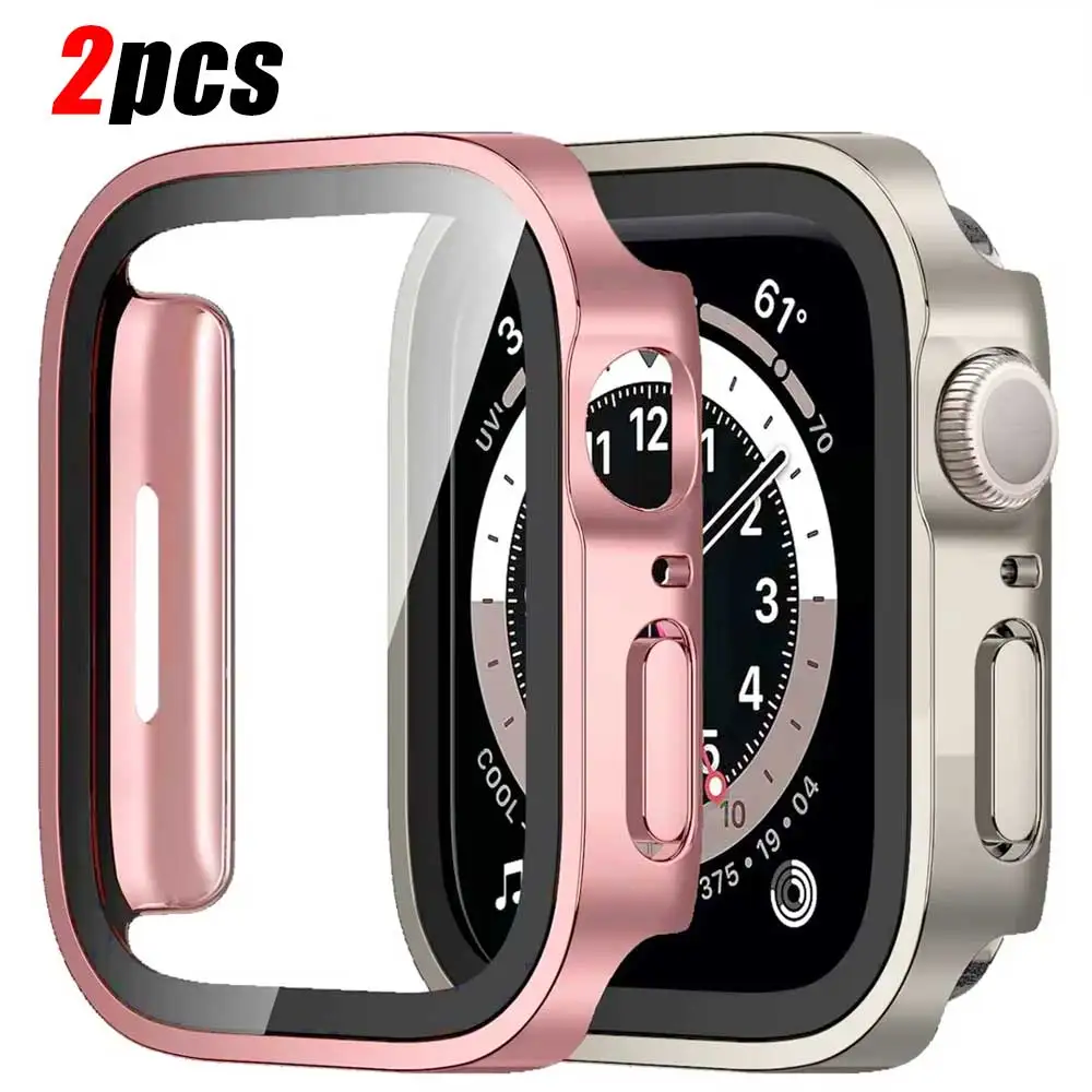 2PCS Waterproof Case for Apple Watch 7 8 9 45mm 41mm-44-40mm Bumper Screen Protector 2 PACK Edge Cover iWatch 5 SE 6 Accessories