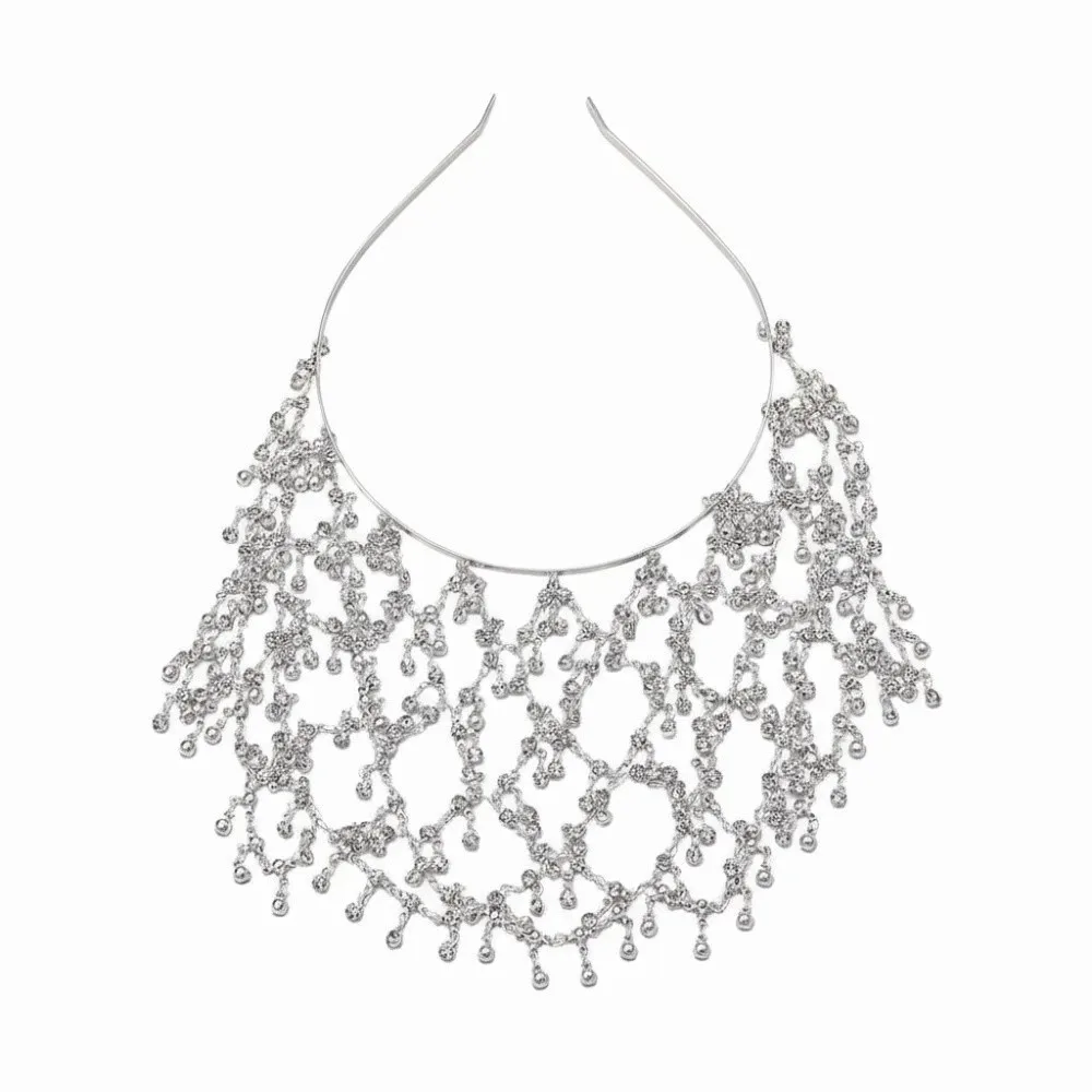 

Bar Mitzvah Crown Hair Hoop Head Chain Net Shape Korean Style Grid Rhinestone Hair Band Hair Accessories Bride Tiaras