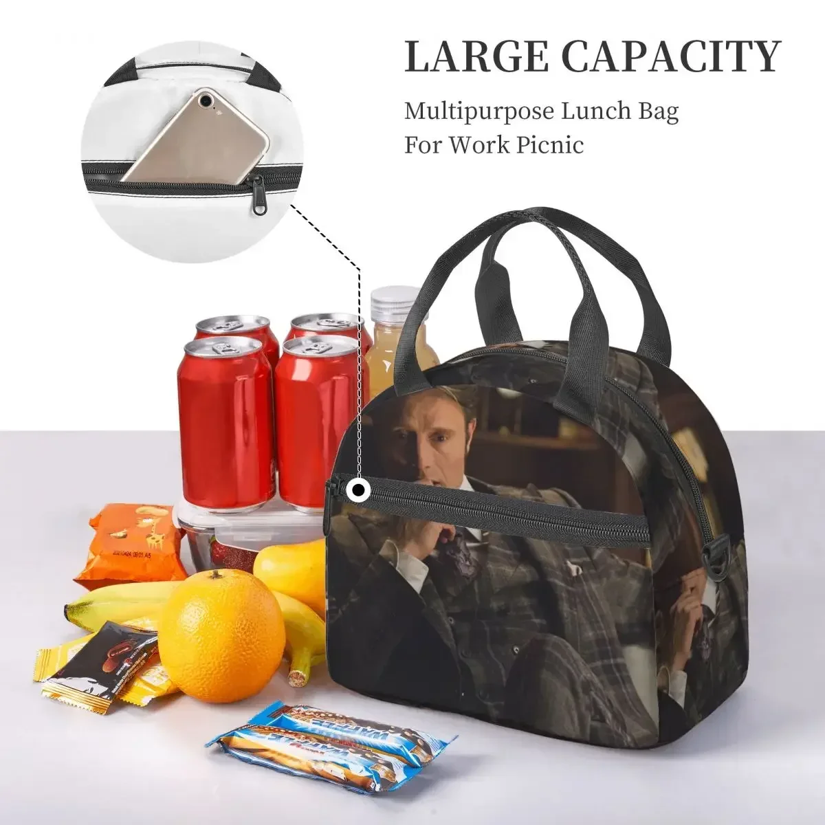 Mads Mikkelsen Hannibal Lecter (Hannibal TV) Insulated Lunch Bag for School Picnic Storage Food Boxes Cooler Thermal Lunch  Tote