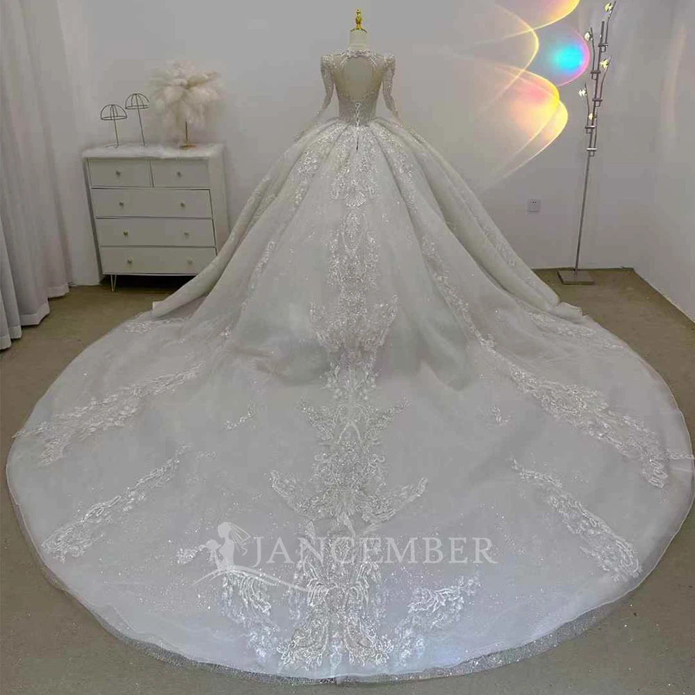 V Neck Royal Wedding Dresses Organza Long Sleeves Bridal Gown Tailor Made Women Wedding Dress Vestido De Novia Customized