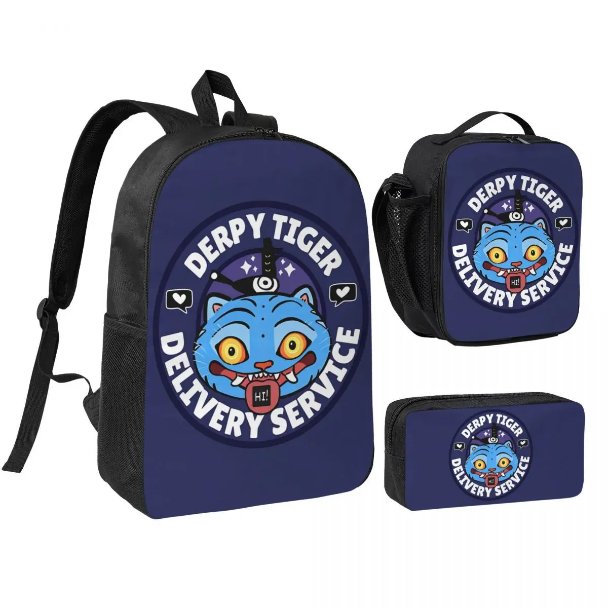 3 قطعة/المجموعة الأزرق الأسود ديربي النمر على ظهره للمراهقين K-Kpop D-Demon H-Hunters الكمبيوتر المحمول حقائب من القماش حقيبة الغداء مقلمة #1