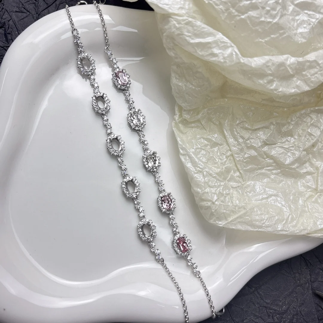 925 sterling silver bracelet base 4x 6mm oval zircon empty support diy accessories women's birthday gift