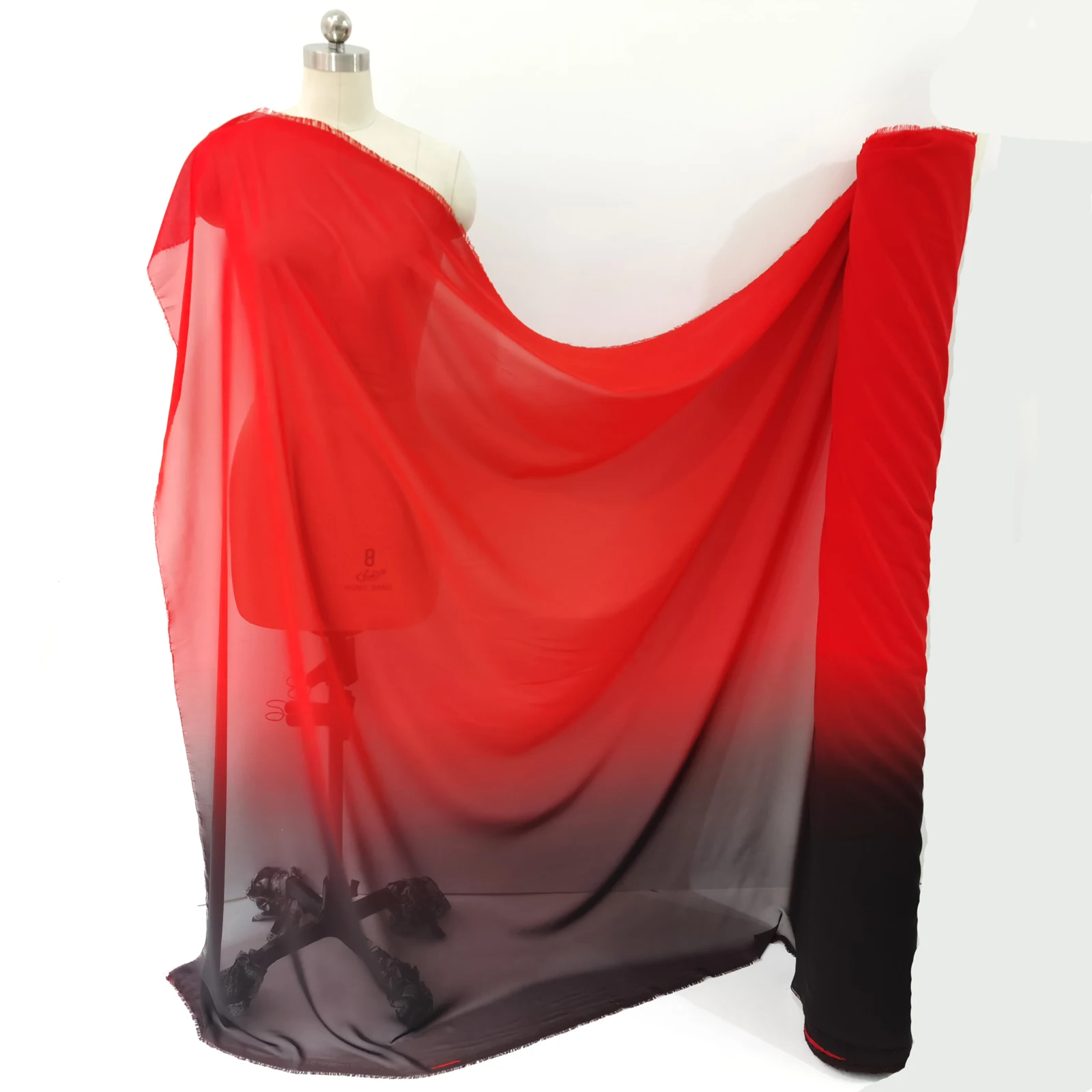 100D Chiffon Schwarz-Rot 2-Farbiges Material für Kleider Röcke Mode Ombre Chiffon-Stoff für Bekleidung – Detail 8