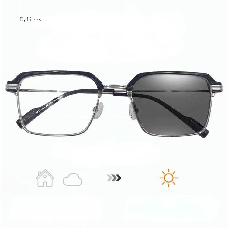 2024 Photochromic Myopia Glasses Finished Flat Color Change Myopia Glasses Metal Eyeglass Frame Blue Light Resistant Glasses