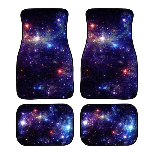 Starry Sky Print Car Floor Mats Universal Non-Skid Backing Rubber Soles Front Rear Waterproof Soft Surface Vehicle