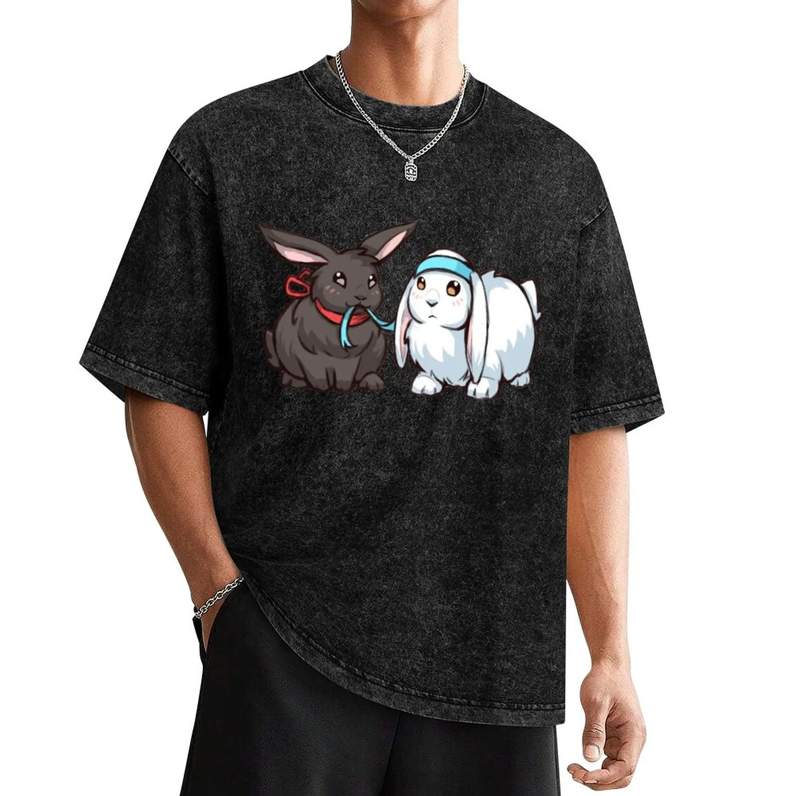 

Футболка Wangxian с принтом кроликов, тяжелые быстросохнущие летние мужские футболки с графическим принтом