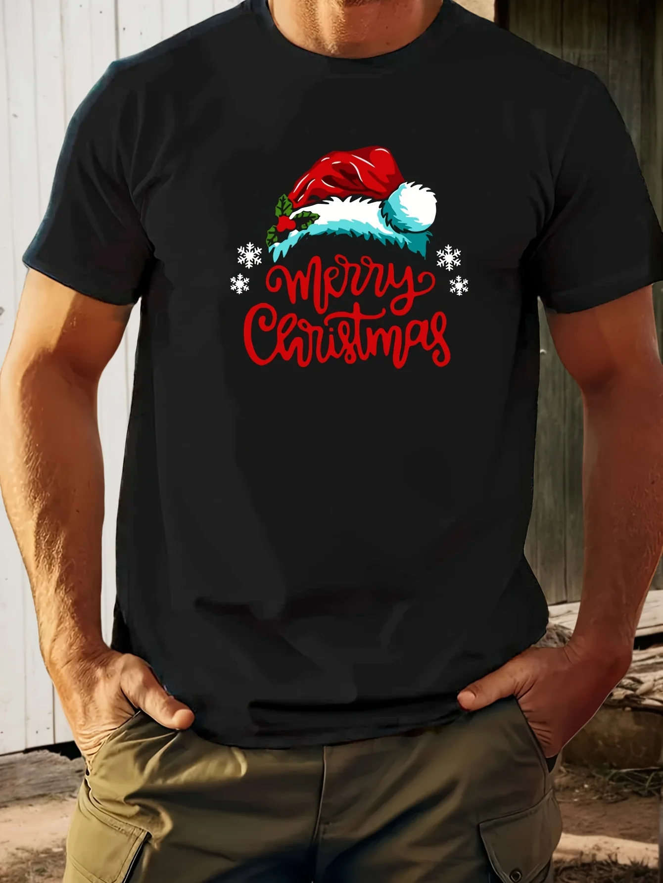 

Men's Christmas Graphic Tee Festive Red Santa Hat Printed Tee Short Sleeve Crew Neck Shirt Casual Summer Wear for Adults Trendy