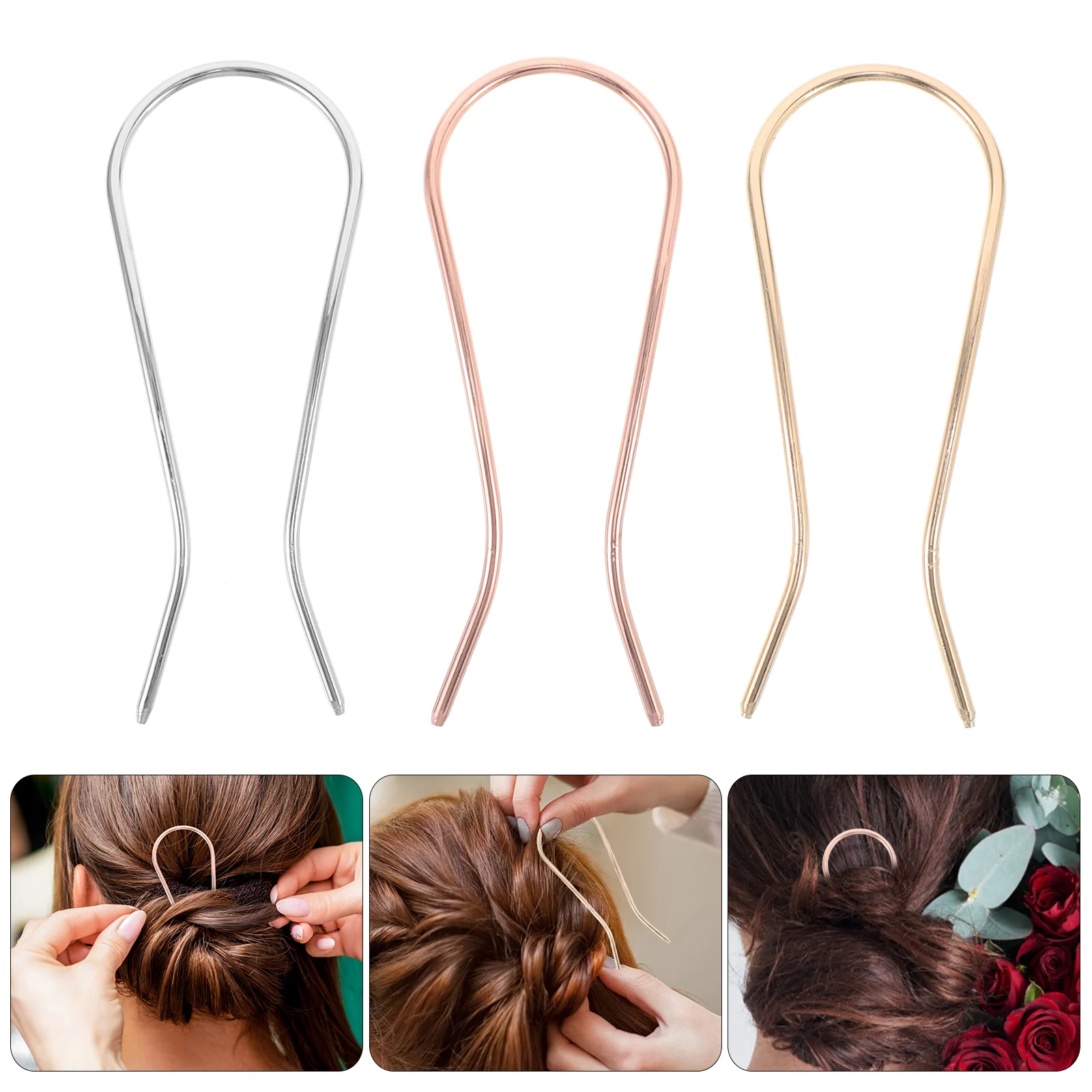 3pcs Metal Hair Fork U Shape Updo Hair Sticks Simple Zinc Alloy Bun Hair Pins Clips Grips For Women Thick Hair Styling Tool Acce