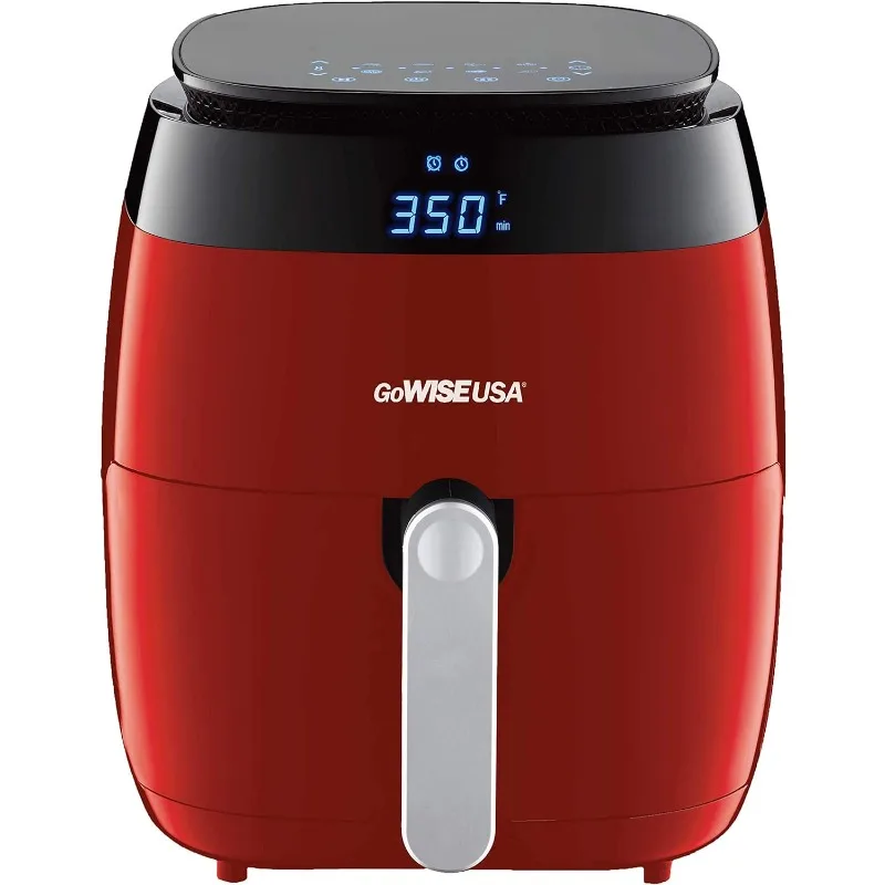 

GoWISE USA GW22826-S 5-Quart Air Fryer with 8 Cooking Presets and Duo Display + 100 Recipes, 5.0-Qt, Red