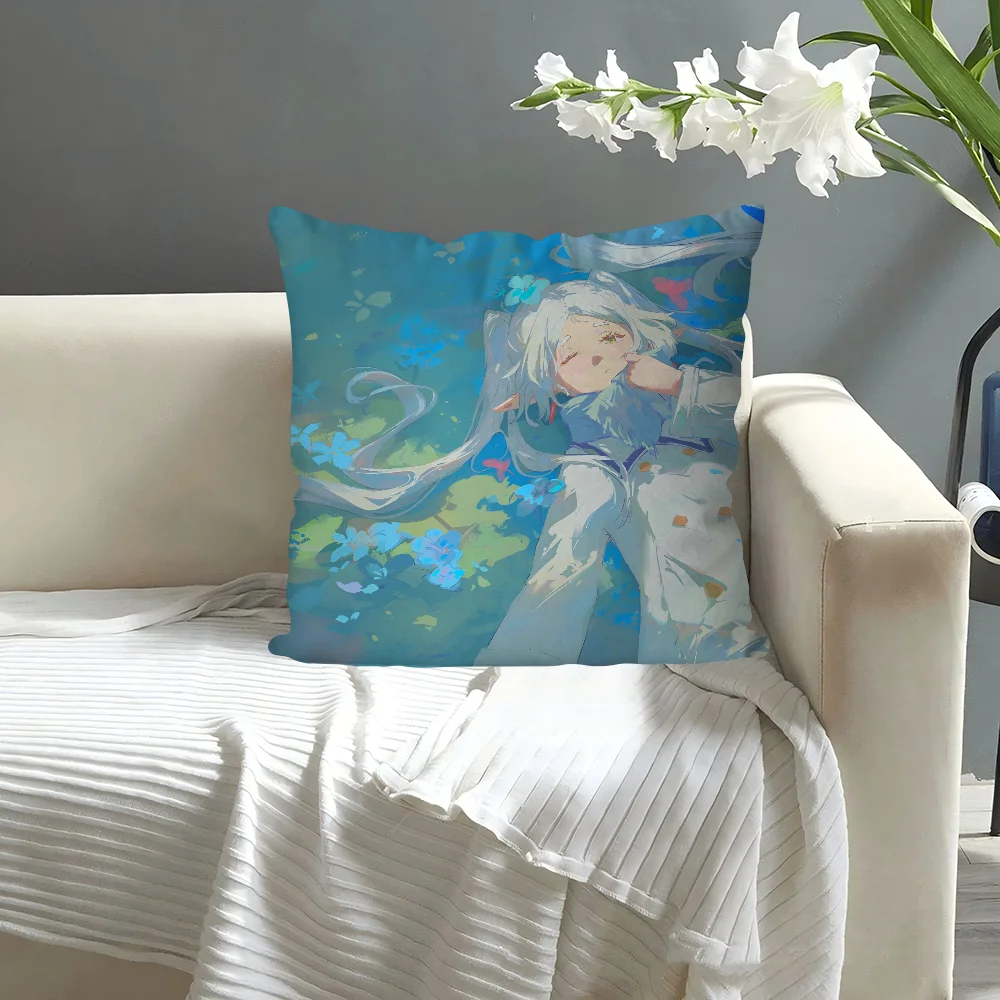 Anime Frieren Pillow Case  Cartoon Sofa Decorative Home Double-sided Printing Short Plush Cute Cushion Cover