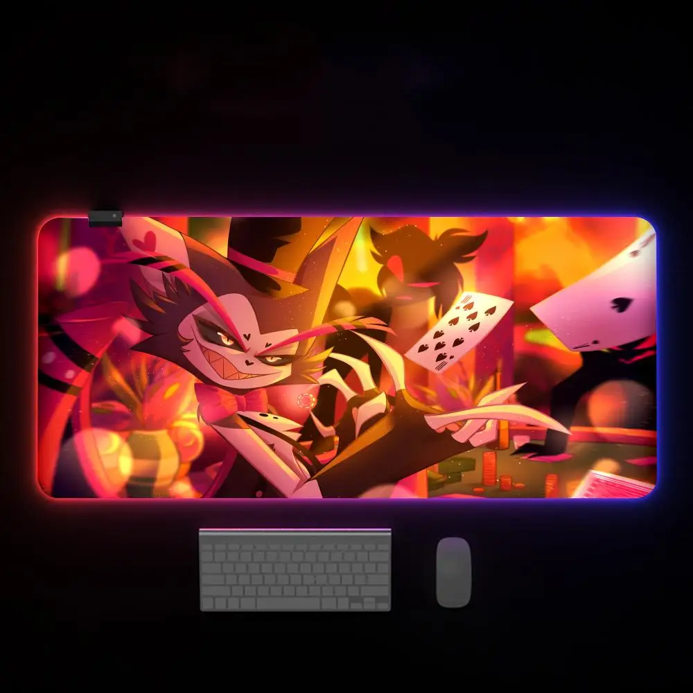 H-Hazbin Hotels Alastor Mouse Pad Large keyboard luminous mouse pad, RGB streamer, LED gaming internet café table mat, home keyb
