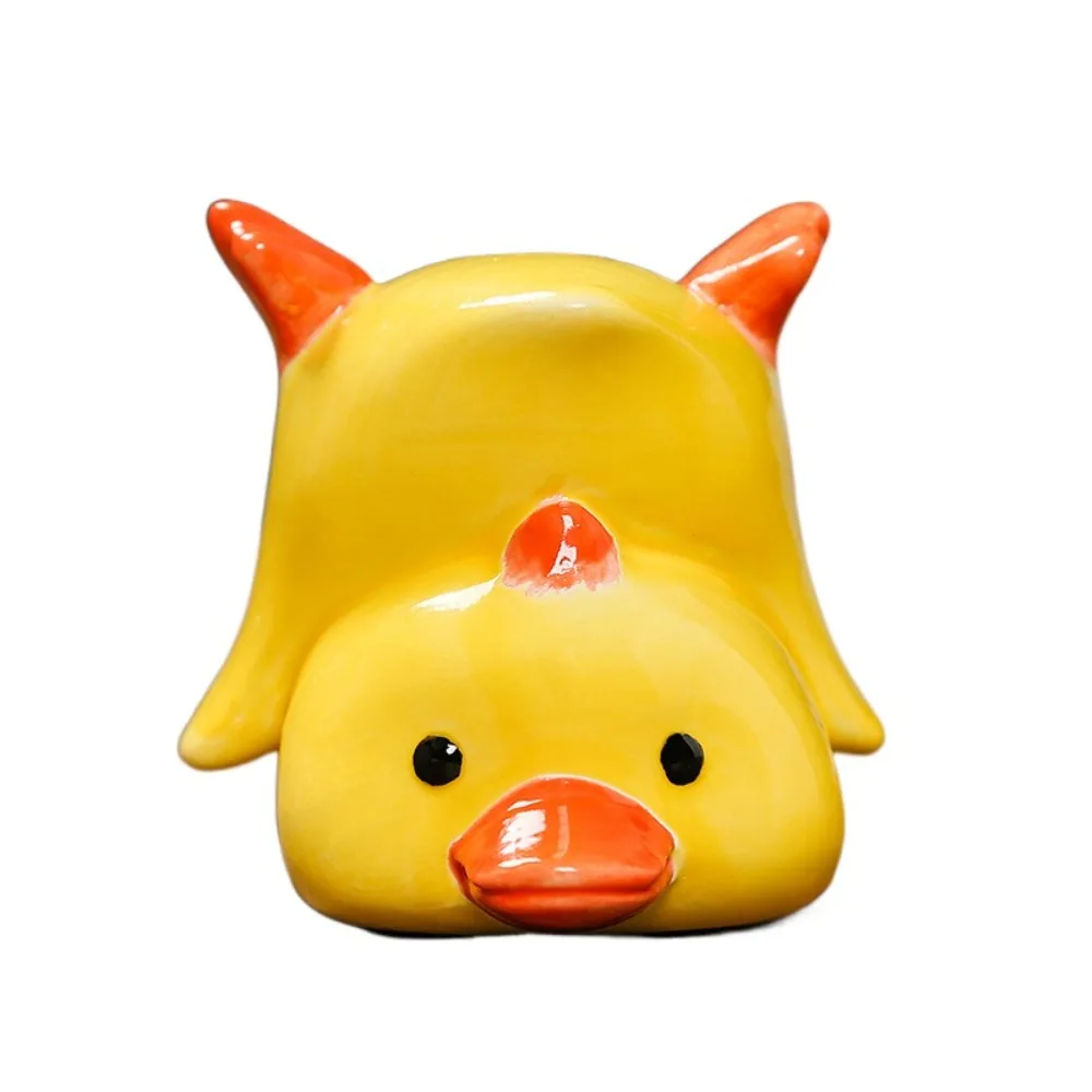

Ceramic Duck Miniature Figurine Statue Handmad Yellow Duck Ornaments Cartoon Collectible Pet Duck Landscape Decoration