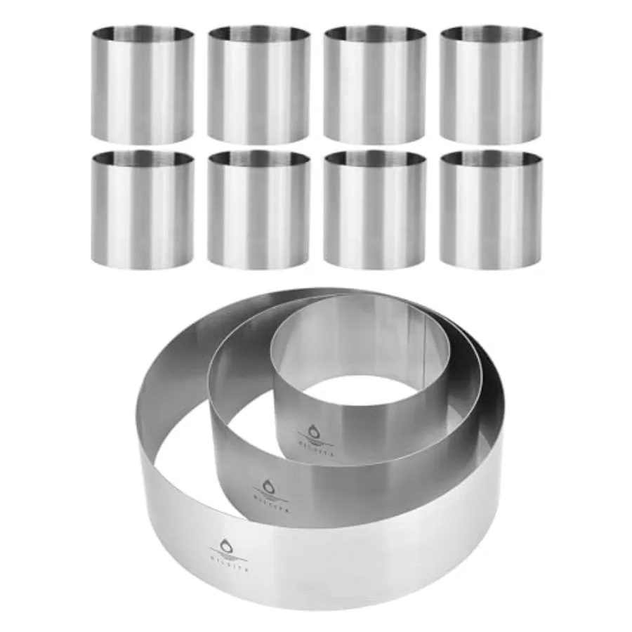 

4/6/8in(2.36''H) Cake Ring Set 8 Pcs 2in Seamless Mousse Cake Molds