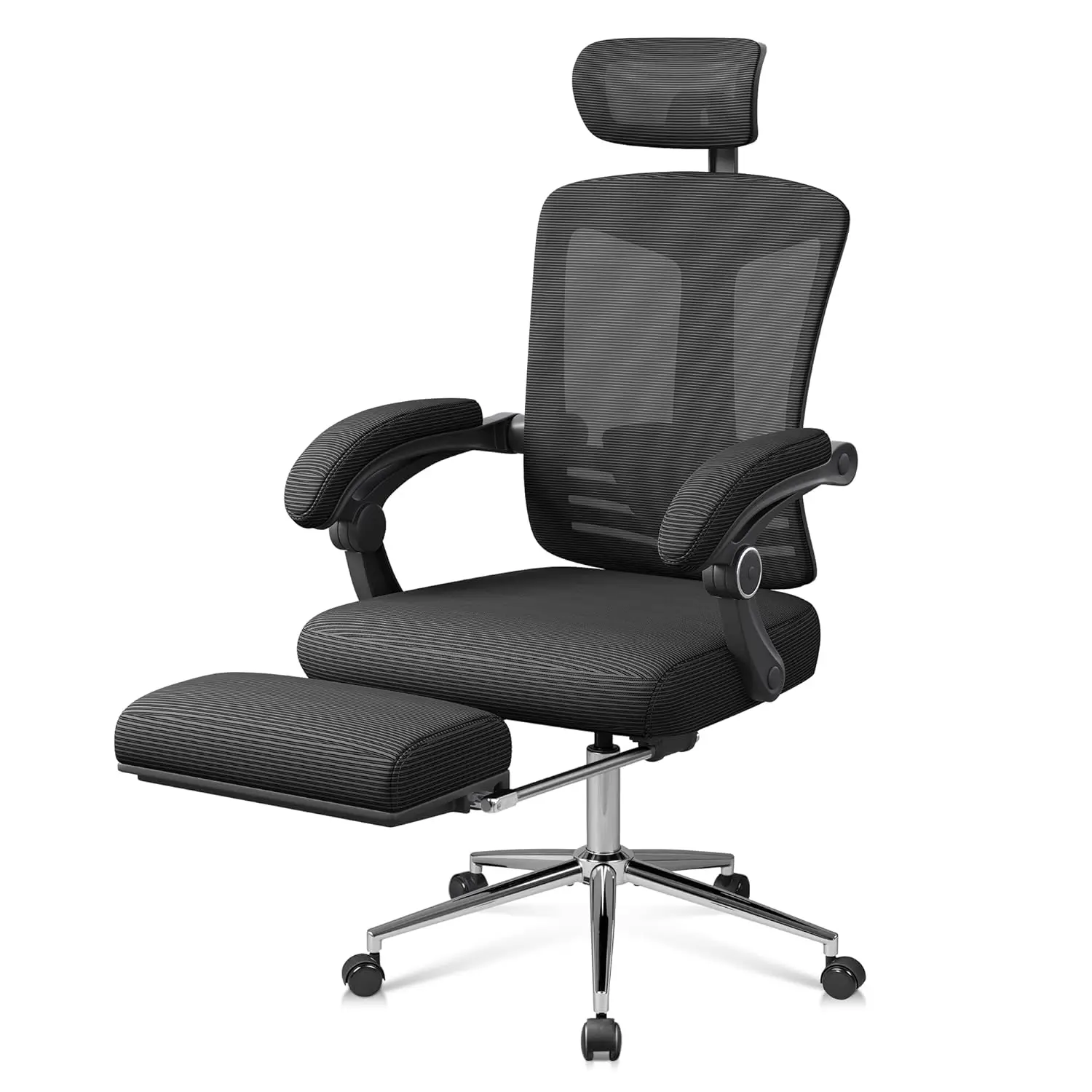 Ergonomischer Bürostuhl mit Netzrücken und Fußstütze, Komfortabler Großer und Hoher Computerstuhl mit Verstellbarer, Anpassbarer Liegefunktion