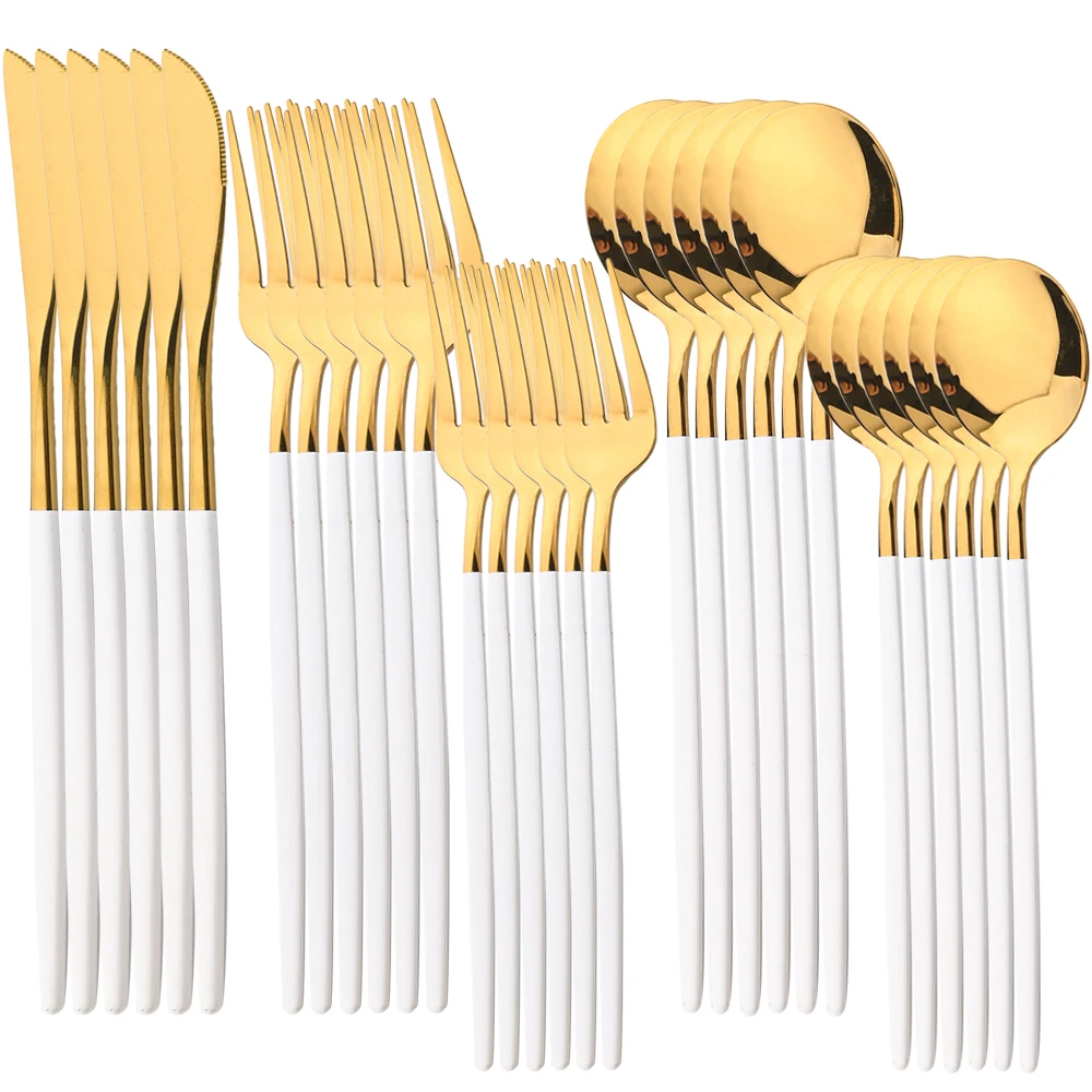 

AJOYOUS 30Pcs Dinnerware Sets Knife Forks Spoons Stainless Steel Cutlery Dinner Mirror Flatware Kitchen Tableware Set Wedding