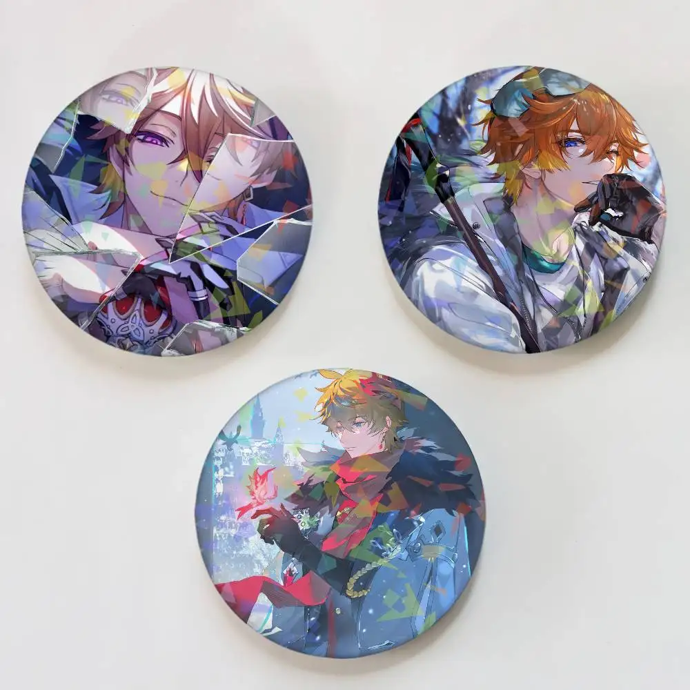 Genshin Impact Tartaglia Round Laser Badge Brooch Clothes Backpack Accessories Lapel Decoration Gift