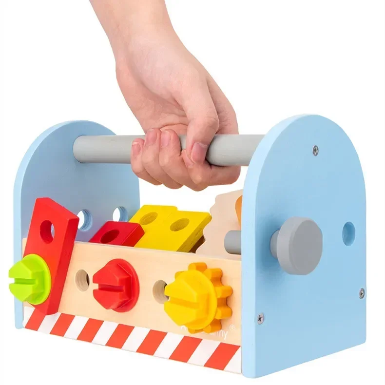 High Quality Wooden Toolbox Toy Set service kit screwdriver hammer saw Play house Puzzle Interactive Toys baby birthday gift