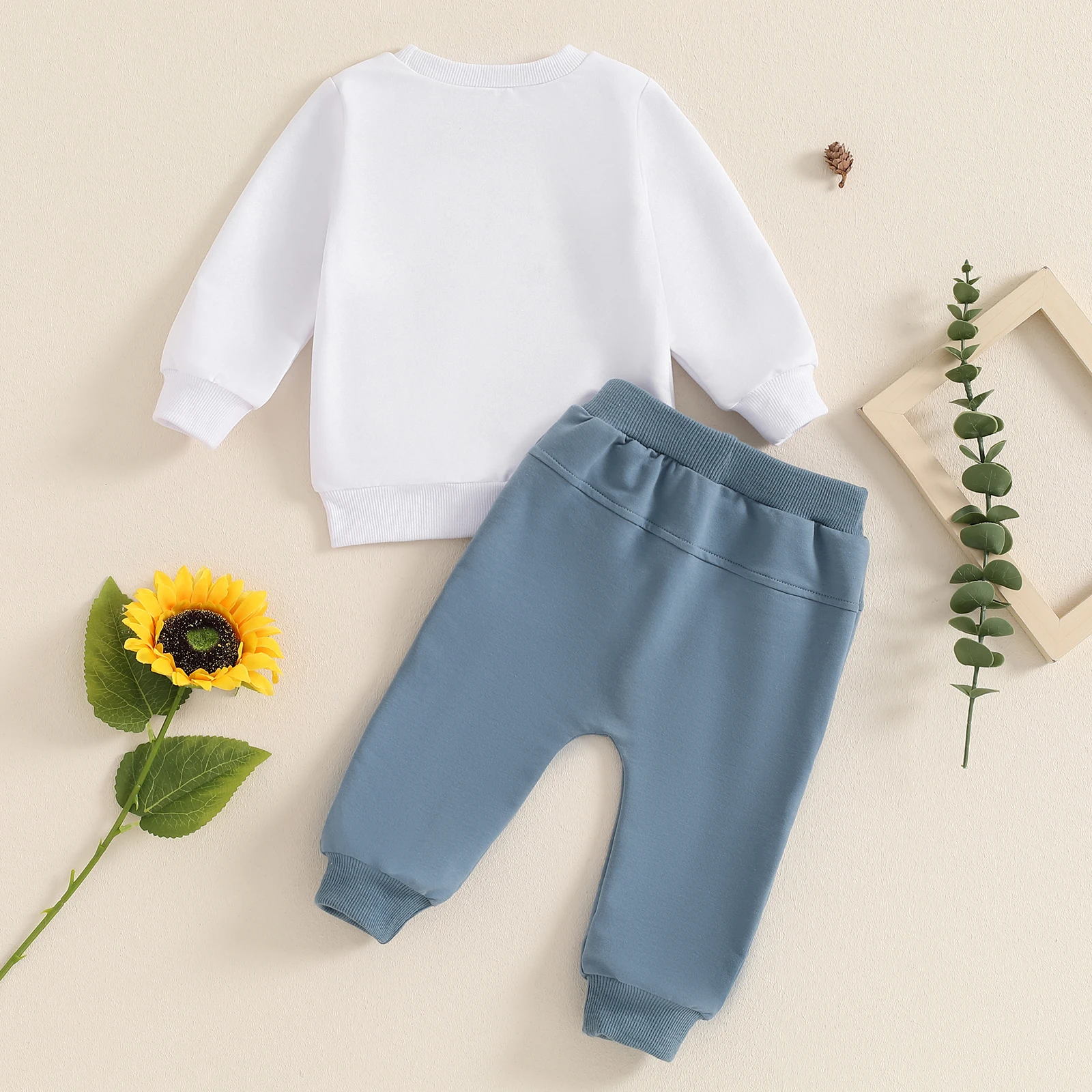 Boys Autumn 2PCS Outfit Sets Long Sleeve O Neck Letter Embroidery Tops Drawstring Pants Sets image 6
