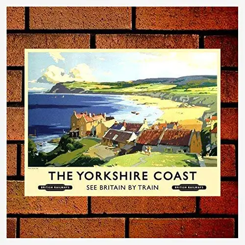 Fsdva The Yorkshire Coast. Robin Hood Bay. Boats, Beach ; Cottages Retro Metal Sign  Wall Decor