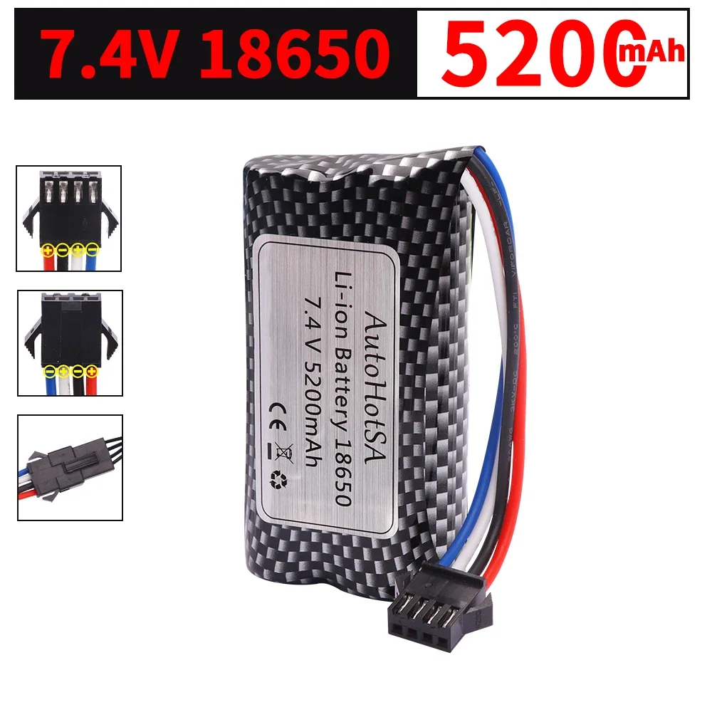 18650 5200mAh 7.4V SM-4P التوصيل بطارية ليثيوم أيون ل Udi007 Udi001 UDI002 UDI902 HJ806 960 961 962 RC قوارب السيارات
