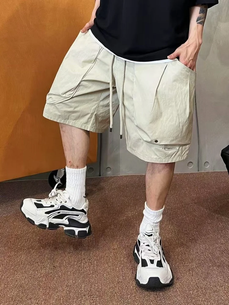 

Summer Heavyweight 3D Pleated Large ket Workwear orts Men's American Street Faion Loose Versatile Five-Quarter Pants