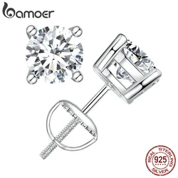 Bamoer 0.5-1ct Moissanite Screw Back Earrings for Women, D Color VVS1 Clarity Lab Created Diamond Earring White Gold Earrings