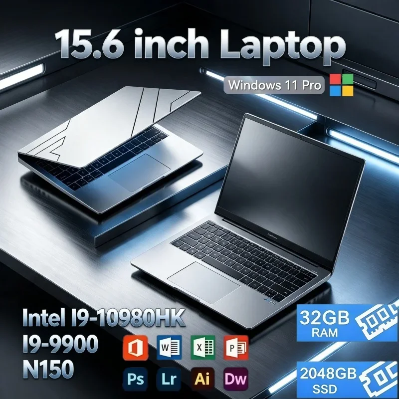 2026 15.6'' Laptop Intel I9‑10980HK I9‑9900 N150 CPU 32GB RAM 2TB SSD Win11 WiFi6 High‑Speed Notebook For Office Student Study