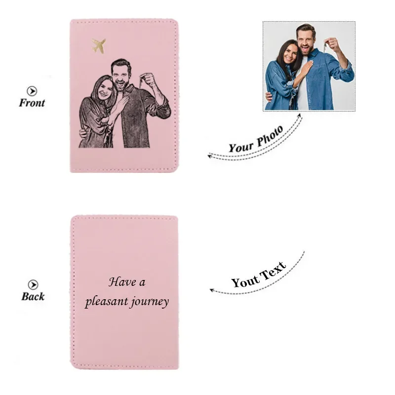 Personalized Picture Passport Holder Cover Travel Wallet for Men Women Engrave Customize Photo Card Case Credit Sets for Gifts
