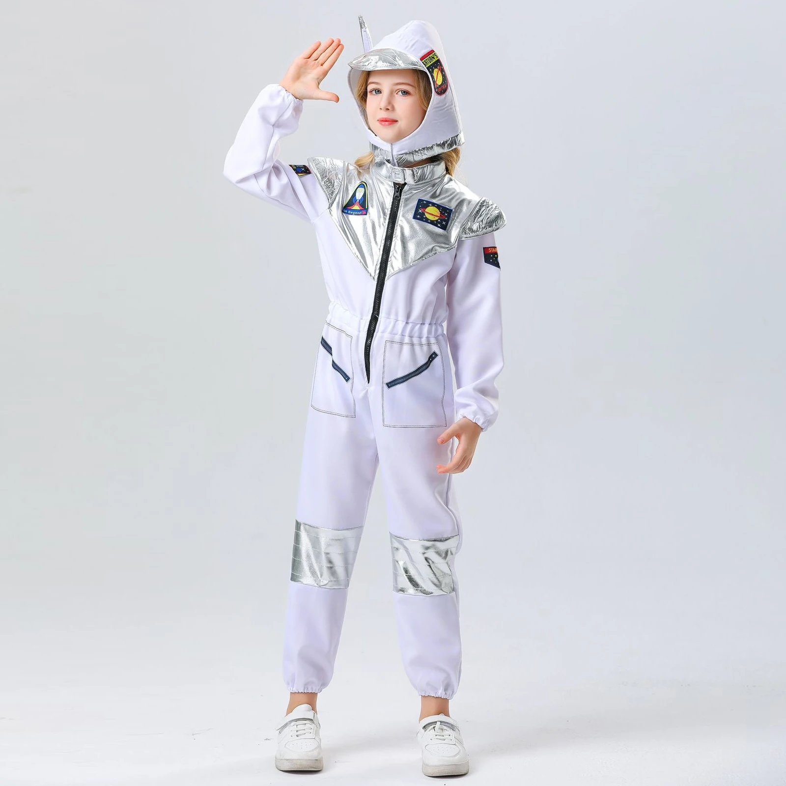 

Kids Astronaut Costume for Girls Space Explorer Jumpsuit with Hooded Helmet Christmas Carnival Party Cosplay Fancy Dress Outfit