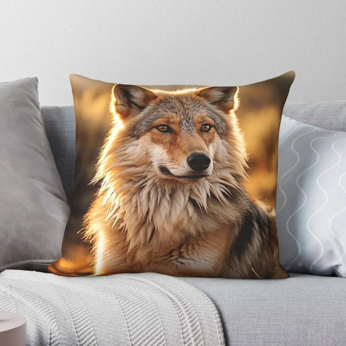 Animal Wolf Coyote Square Pillowcase Polyester Linen Velvet Creative Zip Decor Throw Pillow Case Sofa Cushion Case 45x45