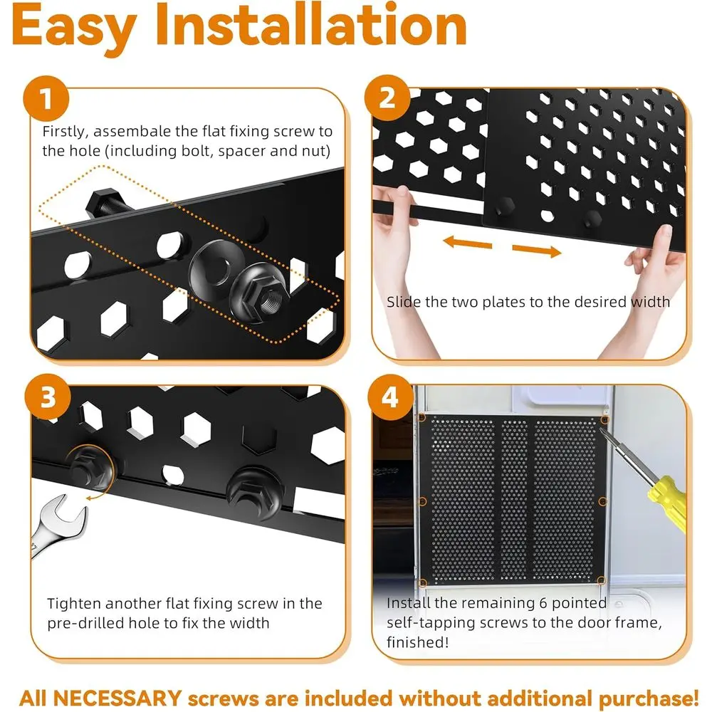 واقي باب شاشة RV يضبط من 21.5 بوصة - 35 بوصة، شبكة باب دخول RV، مدافع شاشة قابل للتعديل لشاشة تخييم باب RV