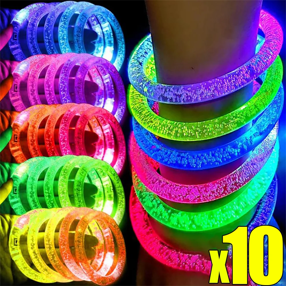 10-1PCS Colorful LED Glow Bracelets With Battery Creative Kids Fluorescent Toys Concert KTV Cheer Sticks Wedding Party Supplies