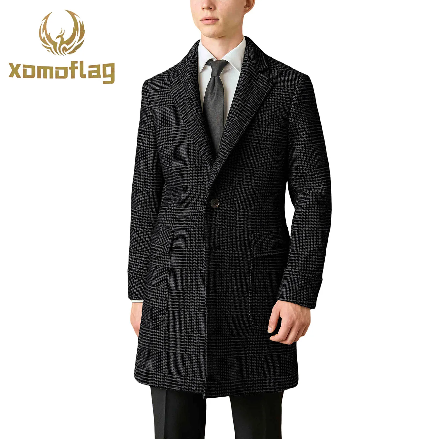 الرجال منقوشة معطف الصوف سترة الخريف الشتاء تويد سميكة خندق معطف مخصص الأعمال الرسمية لباس غير رسمي الحلل #4