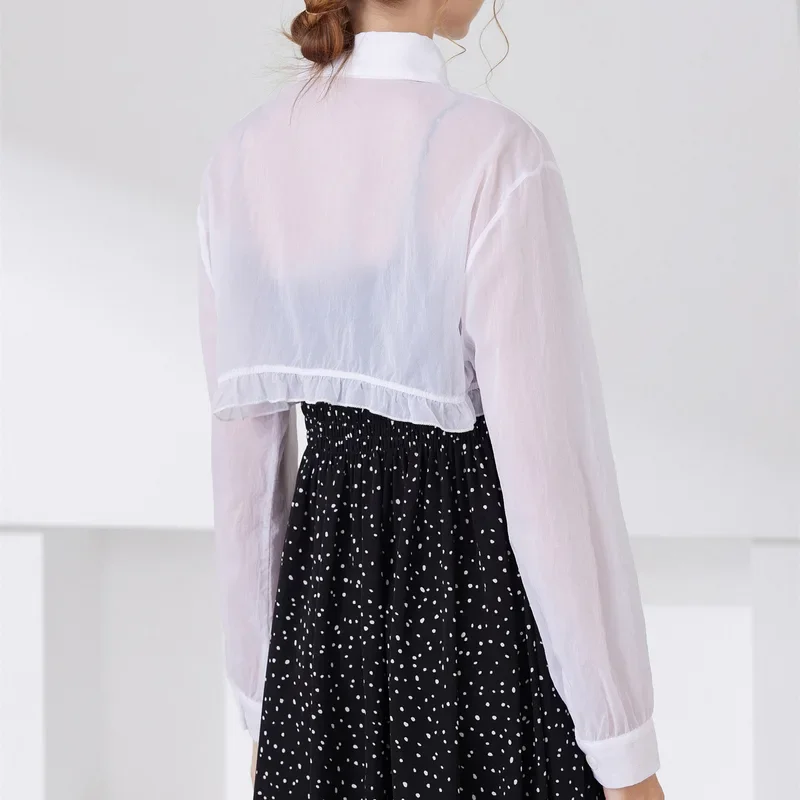 Colarinho Falso de Manga Longa Feminina, Lapela Feminina, Botão Baixo, Meia Top, Camisa Blusa, Gola Destacável, Suéter, Colarinho Falso, Outono