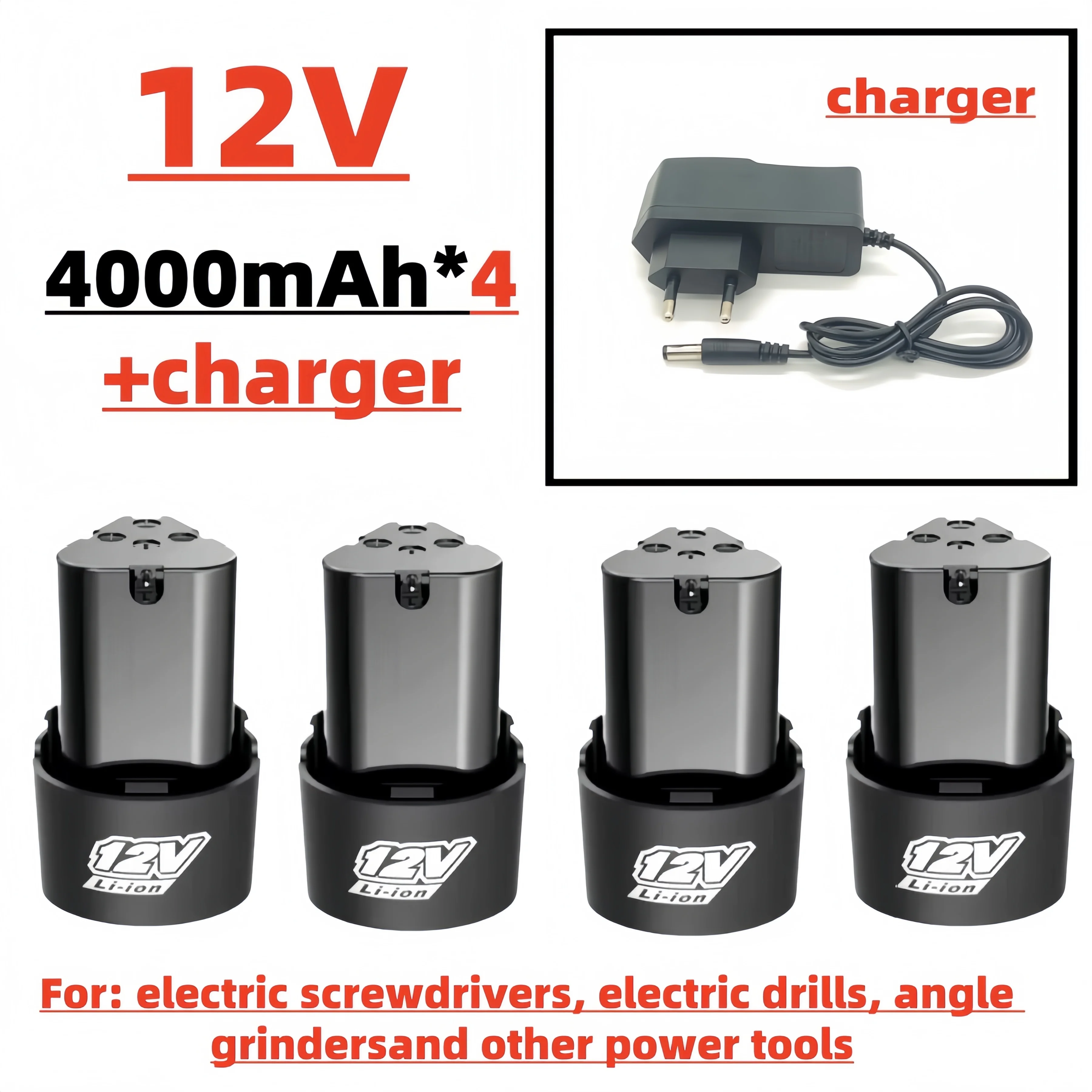 

Rechargeable 12V 2.0Ah/3.0Ah/4.0Ah Lithium Battery Pack with Charger for Electric Drill Screwdriver Mini Angle Grinder 18650
