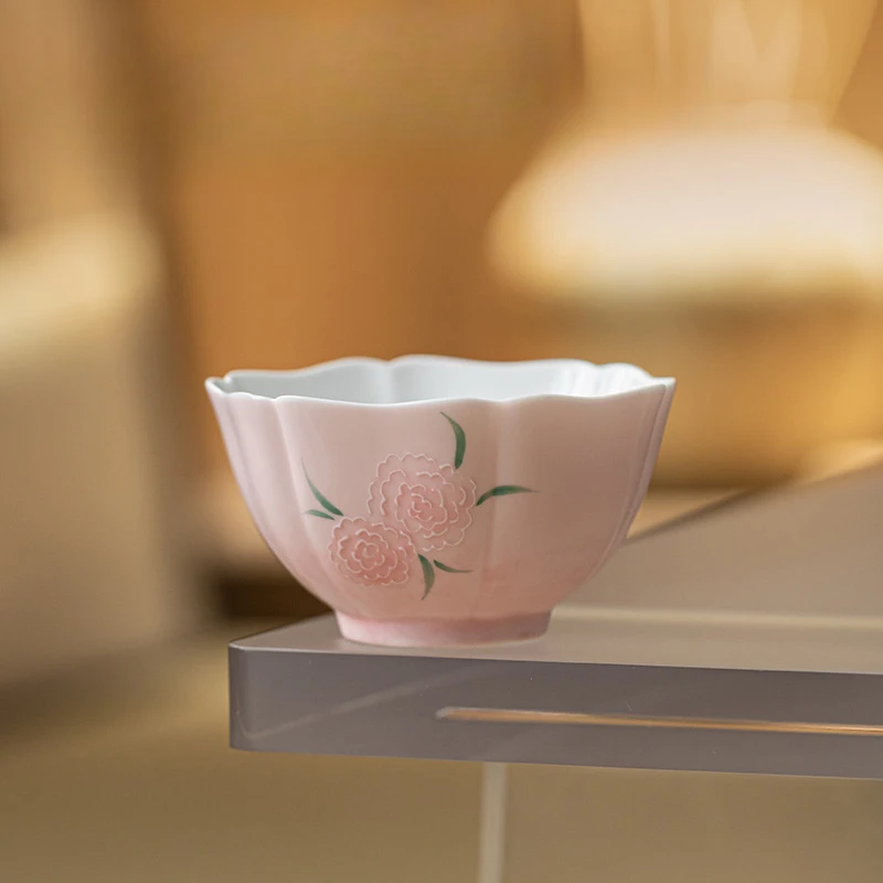 115ml Pink Glaze Pile Painting Flower Teacup Antique Tea Bowl Tea Pair Tea-tasting Meditation Cup Jianzhan Master Cups Tea Items