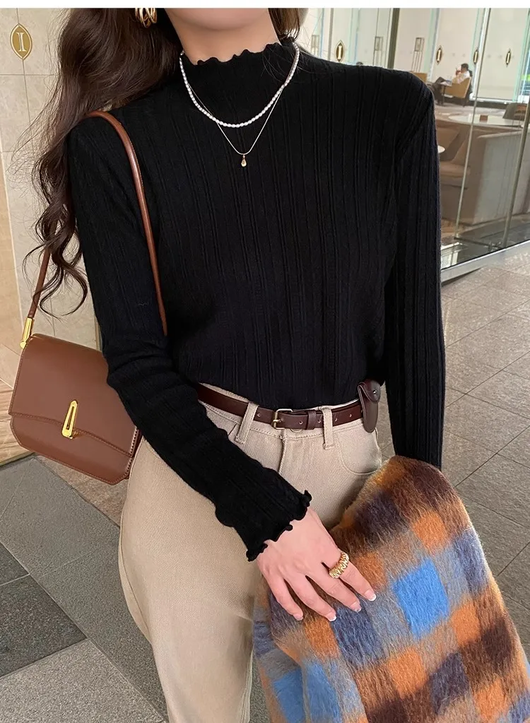 Sueter Feminino Pullover Langarm Weiß Gestrickte Pullover Frauen Pullover Neue Mock Neck Stricken Pullover Pullover Frauen Tops Q1757