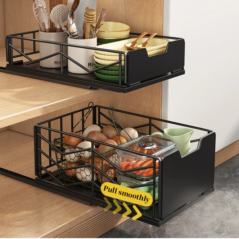 

Pull-out Sink Storage Rack Bowl Dish Storage Basket Kichen Organizer Slide Drawer Storage Tray Seasoning Cabinets Organizer