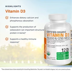 For Strong Bones and Muscles, Immune, Colon and Breast Health - Certified Organic Vitamin D3 10,000IU