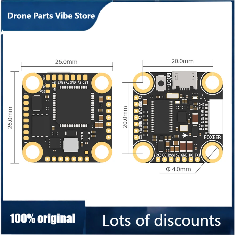 

FyFOXEER F722 V4 Mini FPV Flight Controller,ICM42688 Gyro,2-6S,5V BEC,BF OSD,Smart Audio LED,20x20MM, F4 FC For RC Racing Drones