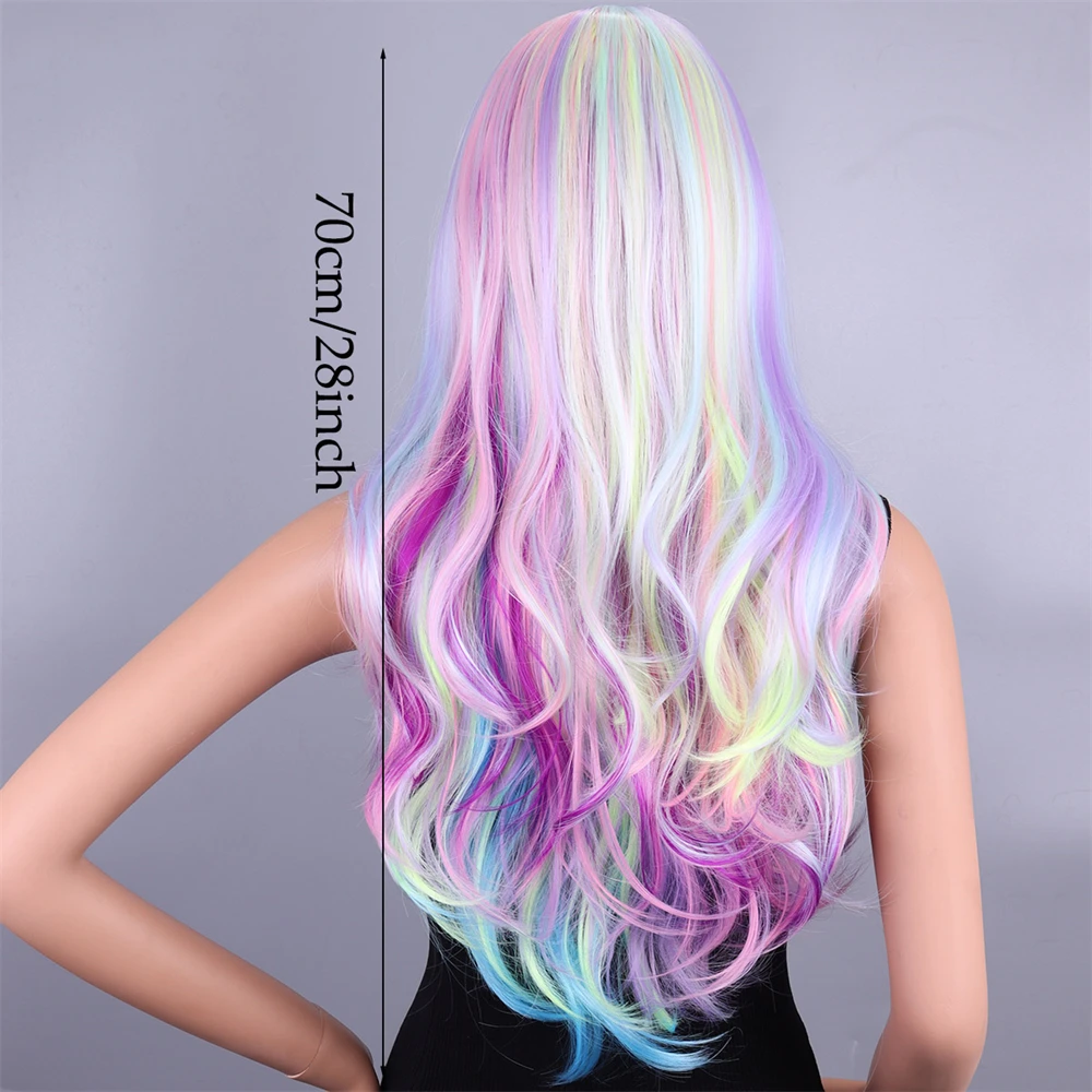Colorful Colored Wigs Synthetic Hair Rainbow Halloween Wig Party Cosplay Wigs for Women Korean Wig Long Curly Wavy Carnival