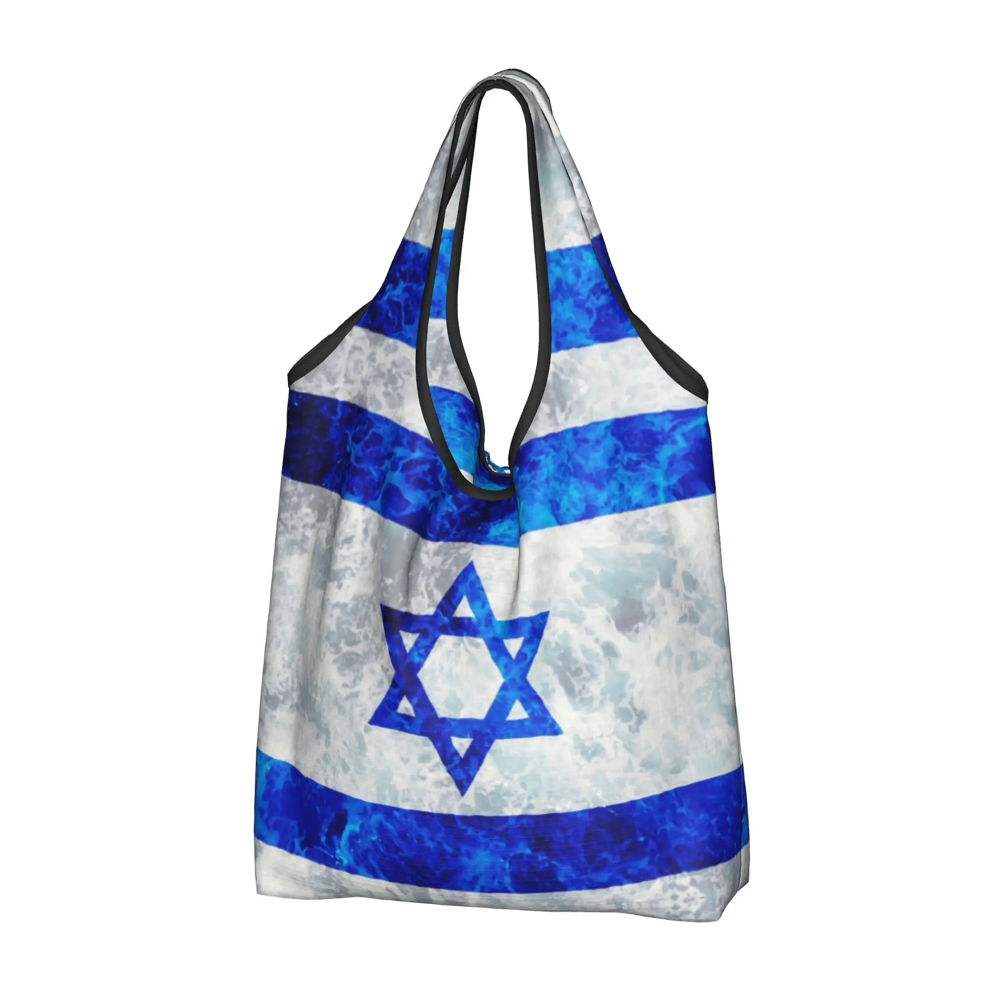 Flag of Israel Grocery Tote Shopping Bags Women Cute Ocean Waves Shopper Shoulder Bags Big Capacity Handbags