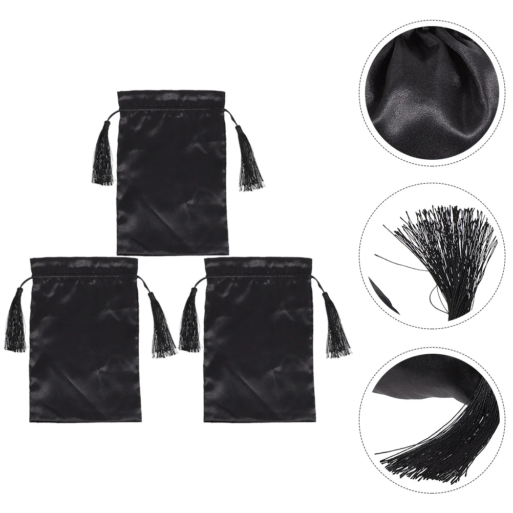 3Pcs Satin Bags Drawstring Hair Extensions Storage Pouch Travel Organizer Tassel Bag Drawstring Packaging Bag
